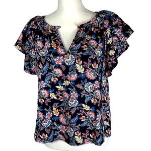 Roan + Ryan Black Floral Paisley V-neck Flutter Sleeve Top - Medium